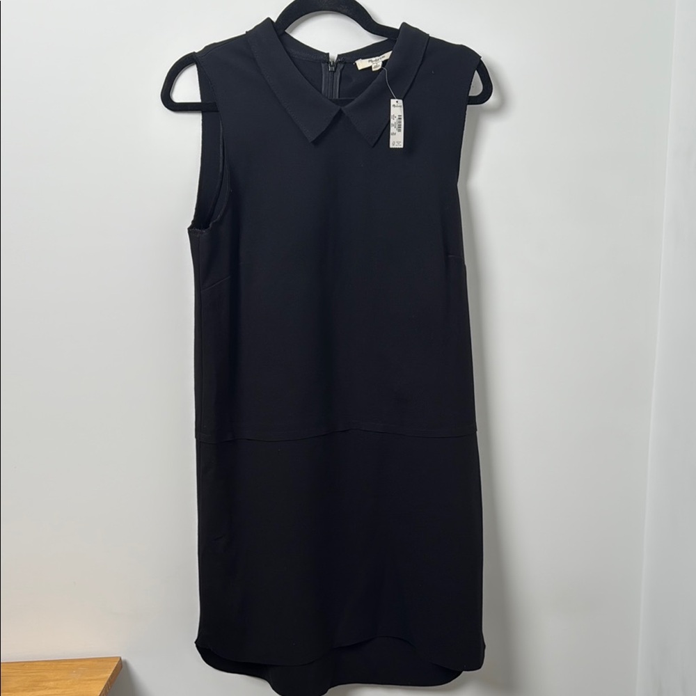 Madewell Black Sleeveless Shirttail Shift Collar Dress - Large NWT